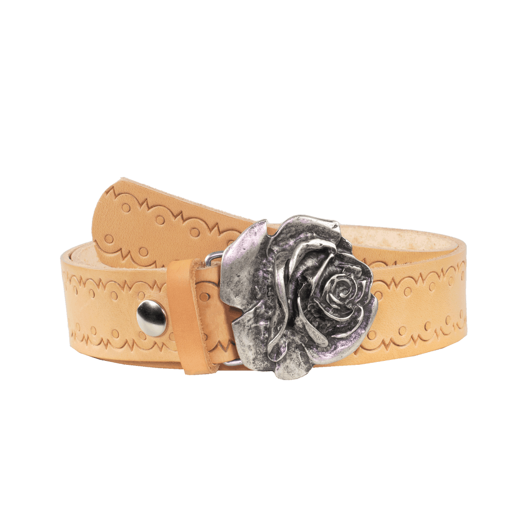 Ledergürtel 4cm mit Schnalle Rose natur Lochwelle