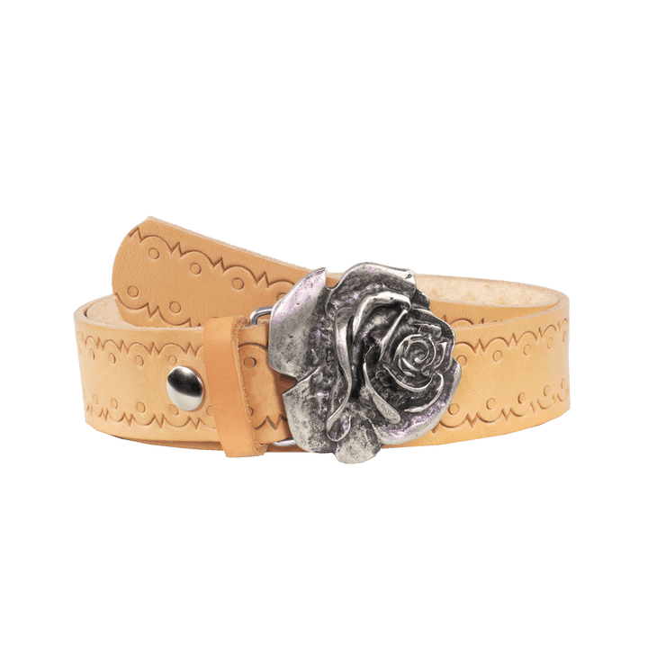 Ledergürtel 4cm mit Schnalle Rose natur Lochwelle