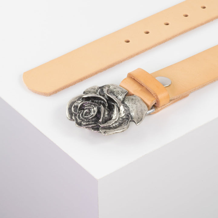 Ledergürtel 4cm mit Schnalle Rose natur ohne Muster