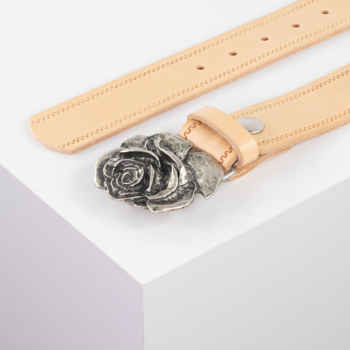 Ledergürtel 4cm mit Schnalle Rose natur Reißverschluss