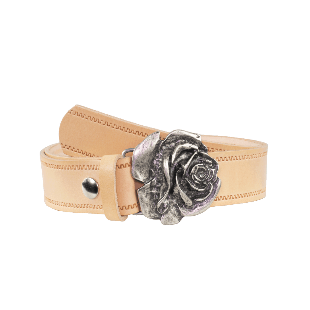 Ledergürtel 4cm mit Schnalle Rose natur Reißverschluss