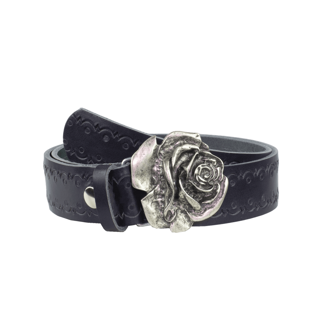 Ledergürtel 4cm mit Schnalle Rose navi Lochwelle
