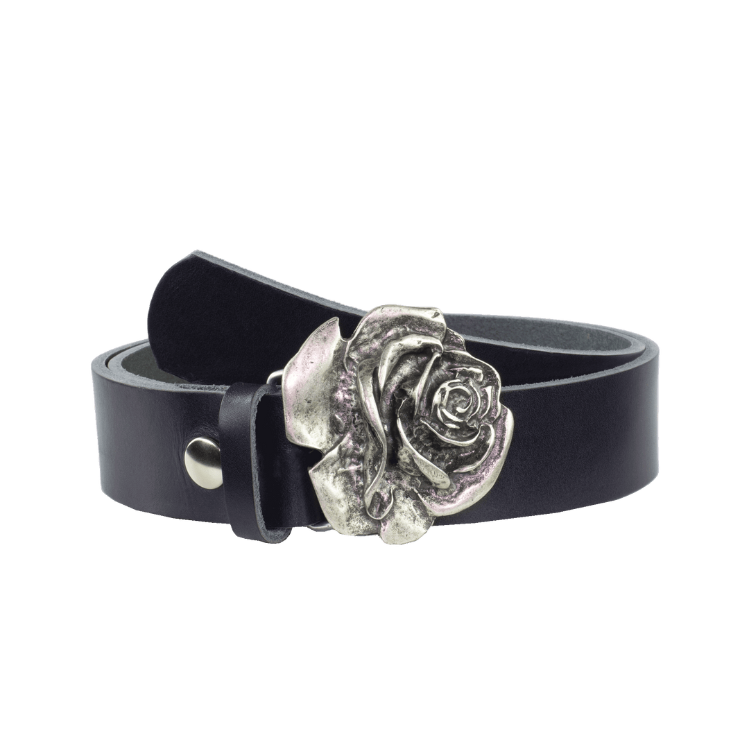 Ledergürtel 4cm mit Schnalle Rose navi ohne Muster