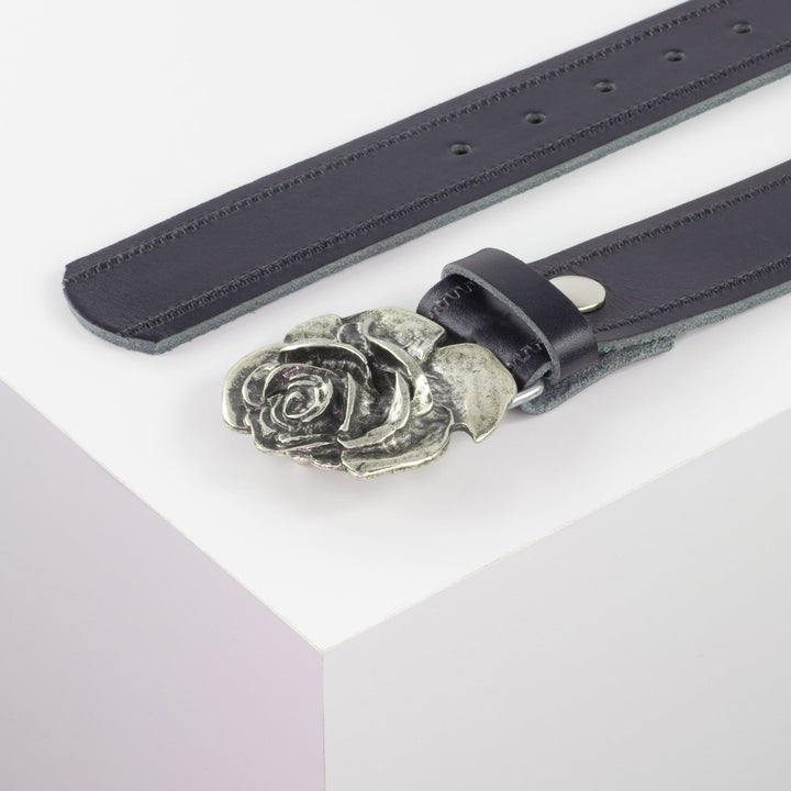 Ledergürtel 4cm mit Schnalle Rose navi Reißverschluss
