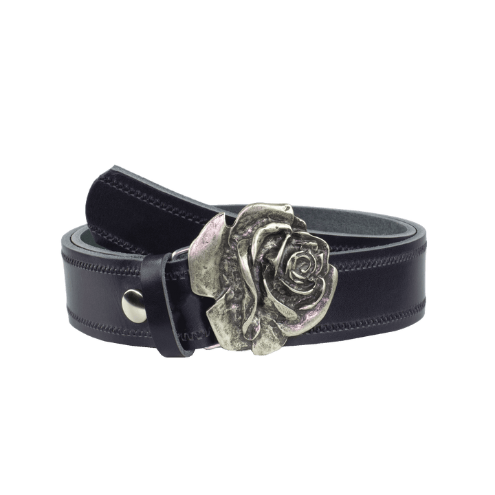 Ledergürtel 4cm mit Schnalle Rose navi Reißverschluss
