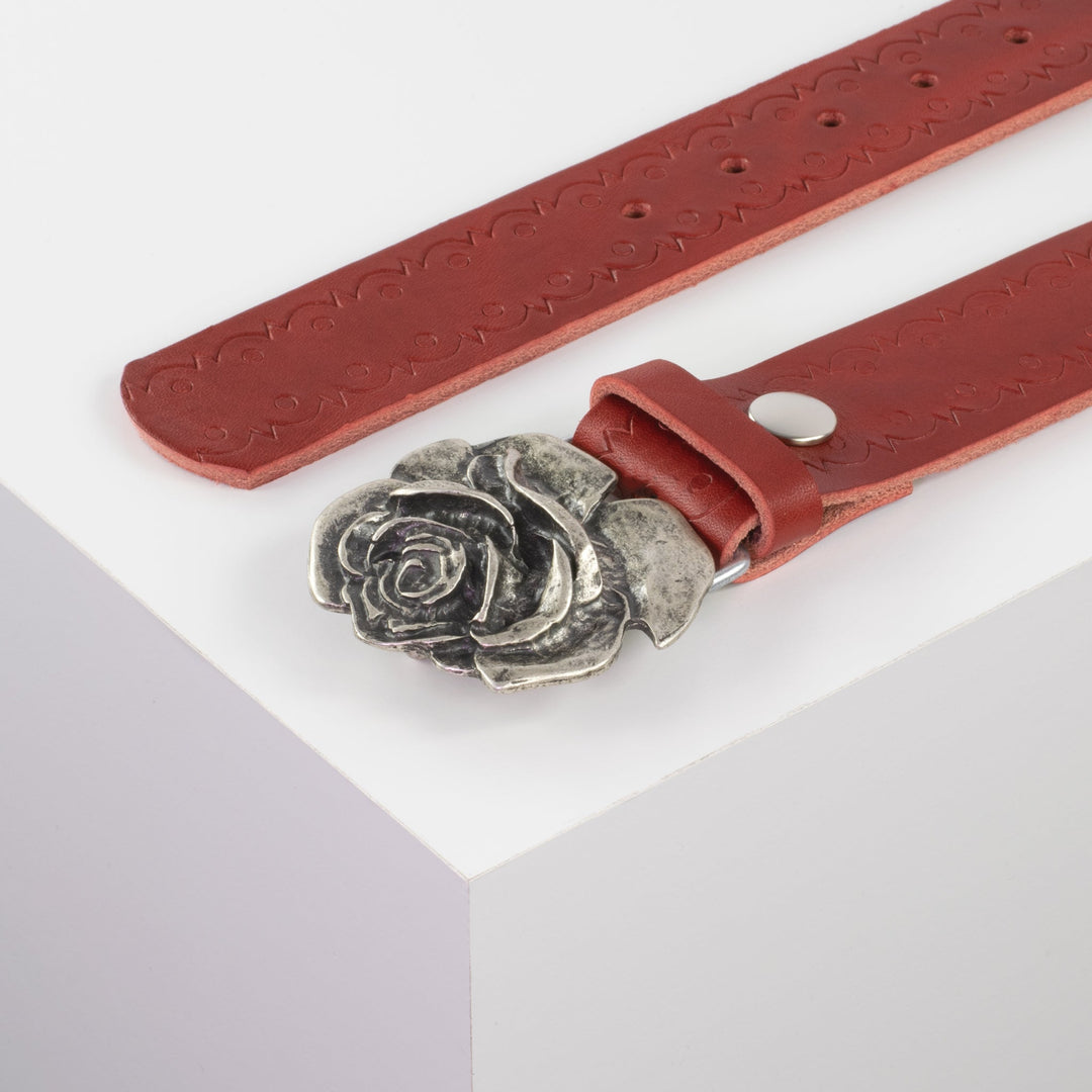 Ledergürtel 4cm mit Schnalle Rose rot Lochwelle