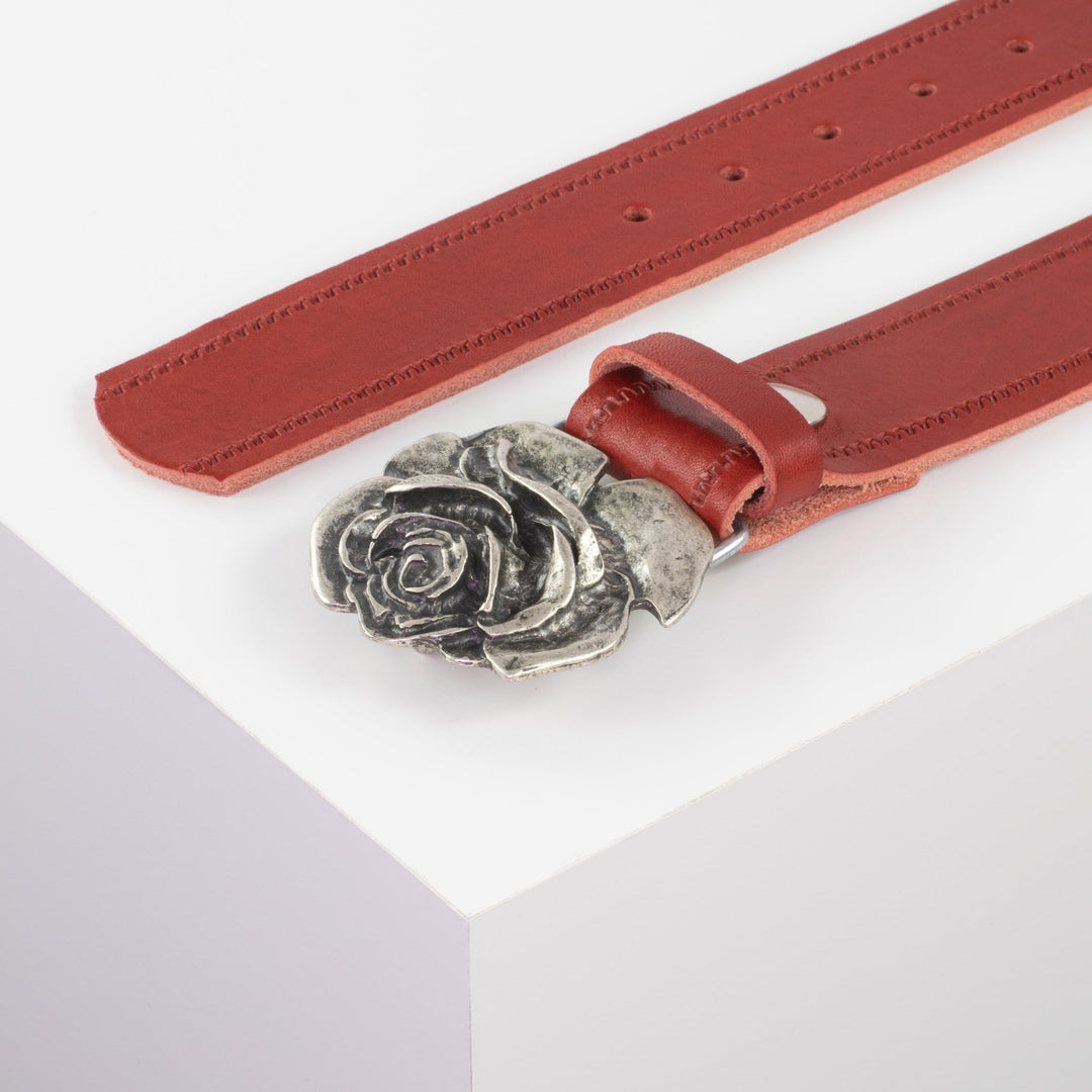 Ledergürtel 4cm mit Schnalle Rose rot Reißverschluss