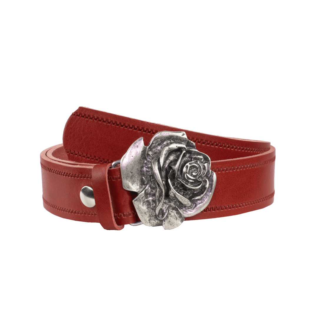 Ledergürtel 4cm mit Schnalle Rose rot Reißverschluss