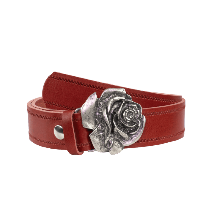 Ledergürtel 4cm mit Schnalle Rose rot Reißverschluss