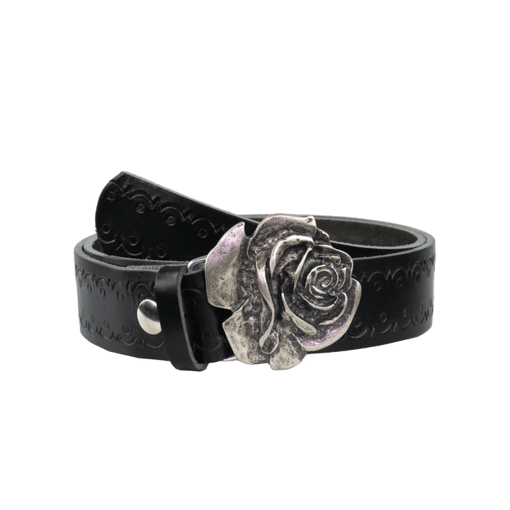 Ledergürtel 4cm mit Schnalle Rose schwarz Lochwelle
