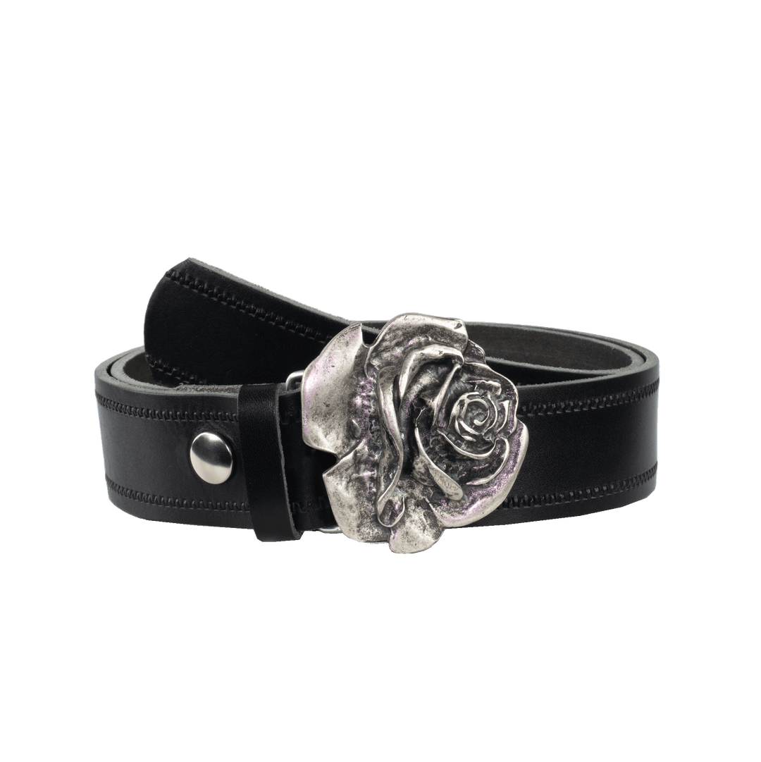 Ledergürtel 4cm mit Schnalle Rose schwarz Reißverschluss