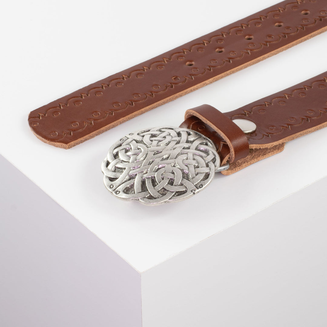 Ledergürtel 4cm mit Schnalle Gordischer Knoten cognac Lochwelle