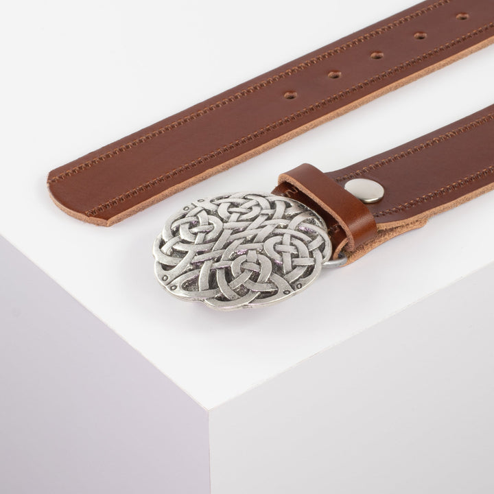 Ledergürtel 4cm mit Schnalle Gordischer Knoten cognac Reißverschluss