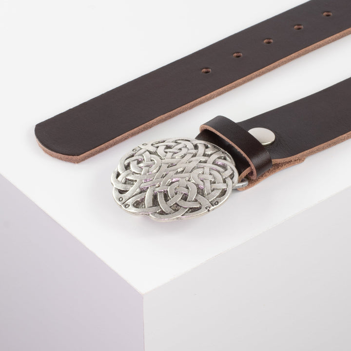 Ledergürtel 4cm mit Schnalle Gordischer Knoten dunkelbraun ohne Muster