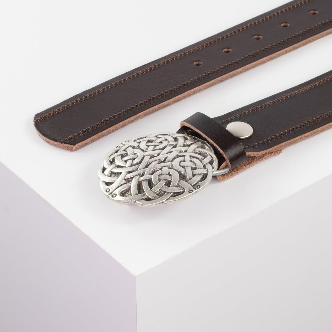 Ledergürtel 4cm mit Schnalle Gordischer Knoten dunkelbraun Reißverschluss