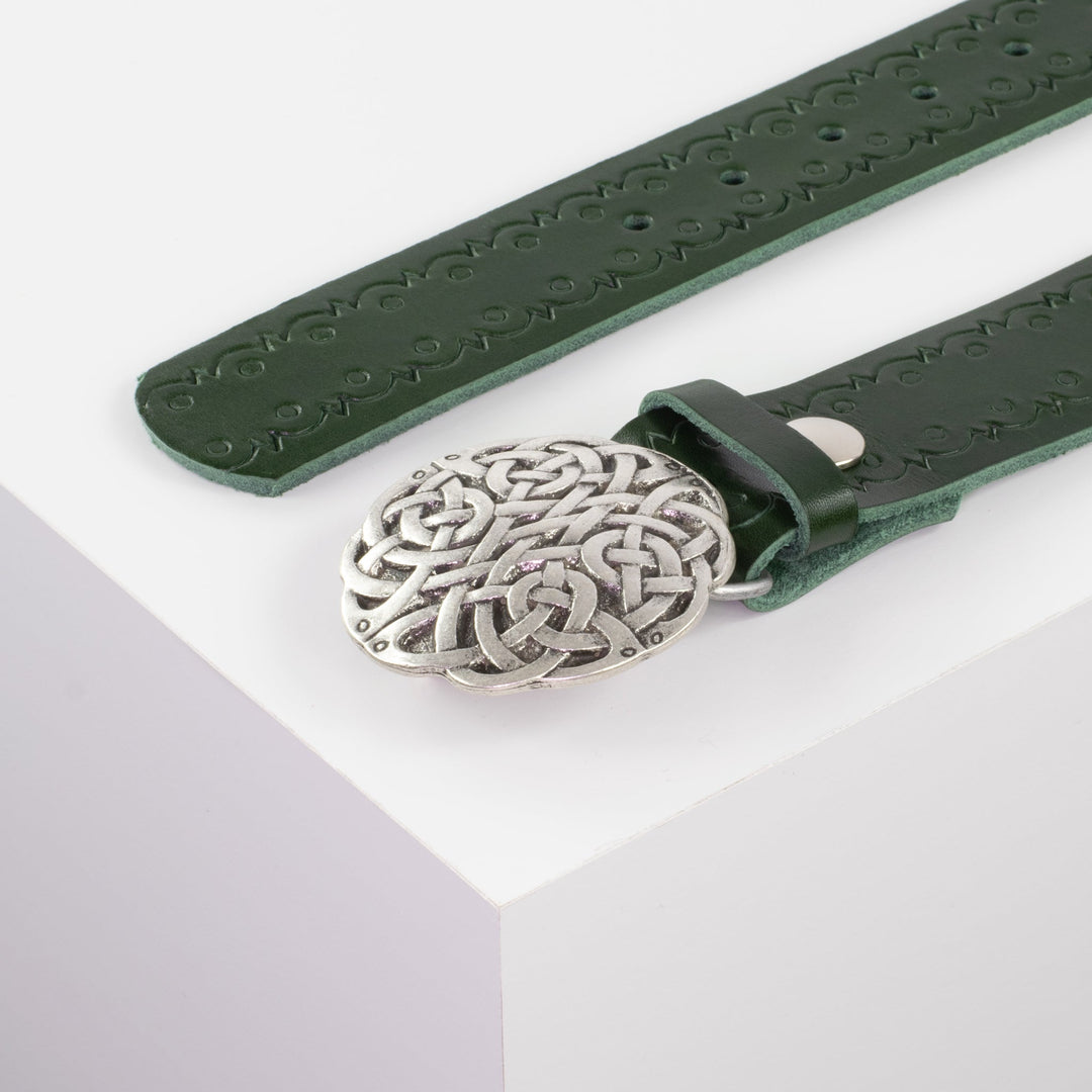Ledergürtel 4cm mit Schnalle Gordischer Knoten grün Lochwelle