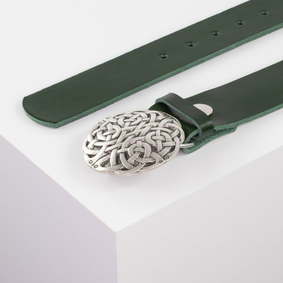 Ledergürtel 4cm mit Schnalle Gordischer Knoten grün ohne Muster
