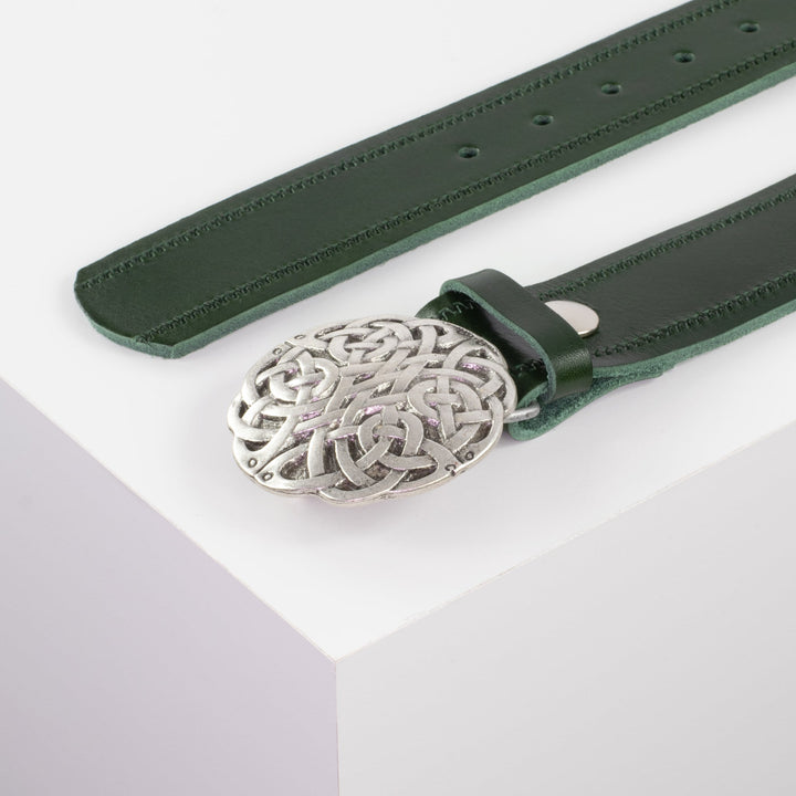 Ledergürtel 4cm mit Schnalle Gordischer Knoten grün Reißverschluss