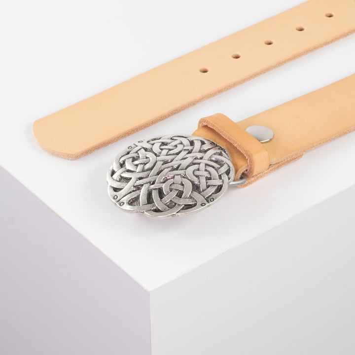 Ledergürtel 4cm mit Schnalle Gordischer Knoten natur ohne Muster