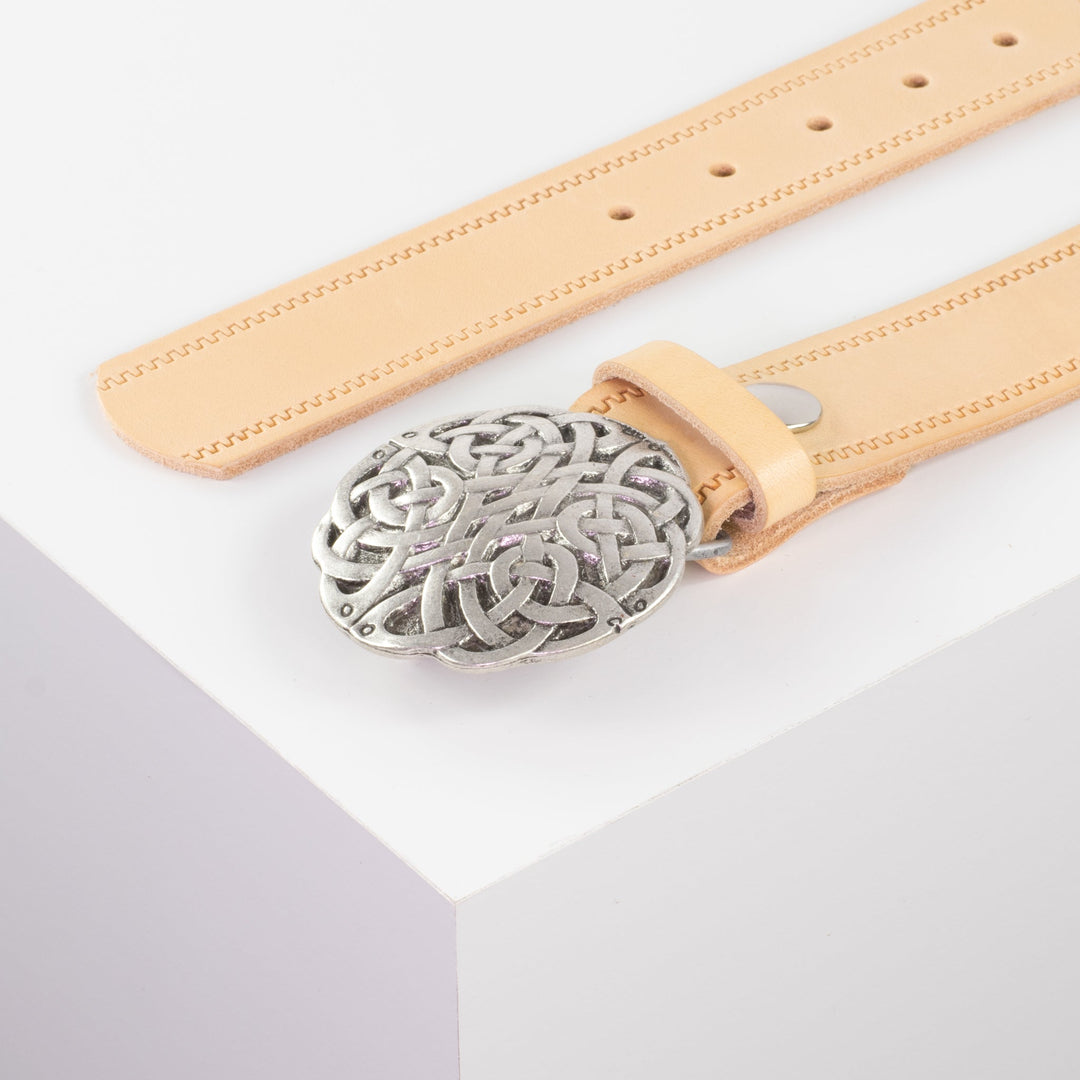 Ledergürtel 4cm mit Schnalle Gordischer Knoten natur Reißverschluss