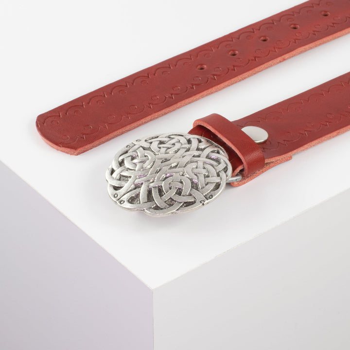 Ledergürtel 4cm mit Schnalle Gordischer Knoten rot Lochwelle