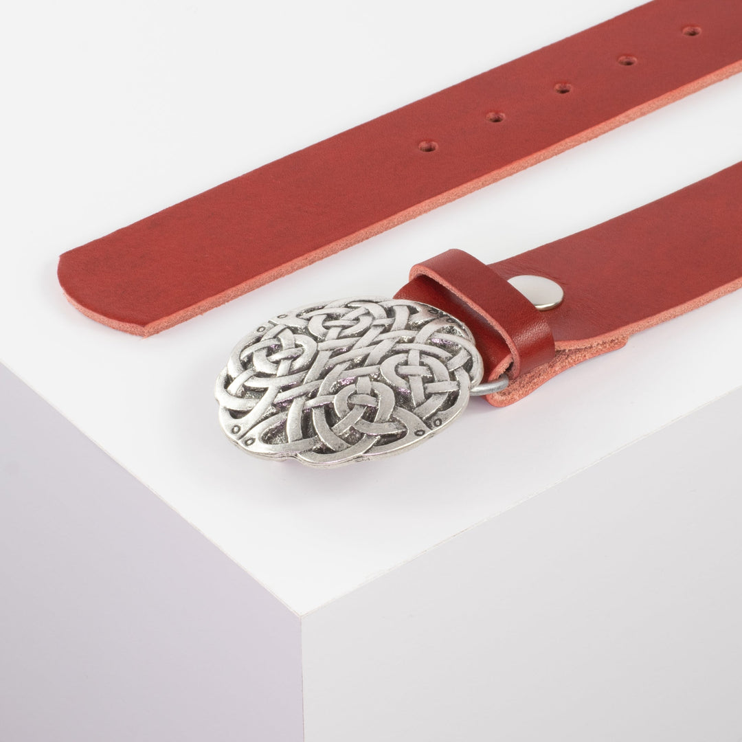 Ledergürtel 4cm mit Schnalle Gordischer Knoten rot ohne Muster