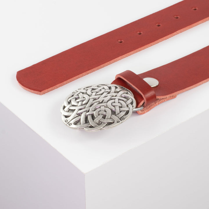 Ledergürtel 4cm mit Schnalle Gordischer Knoten rot ohne Muster