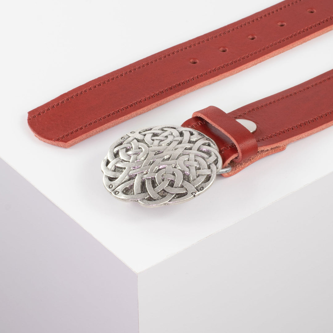 Ledergürtel 4cm mit Schnalle Gordischer Knoten rot Reißverschluss