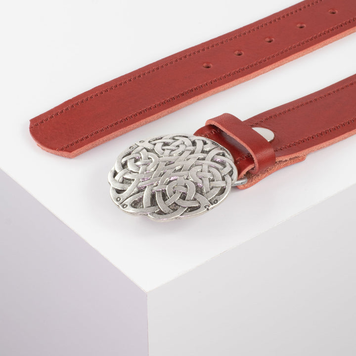 Ledergürtel 4cm mit Schnalle Gordischer Knoten rot Reißverschluss