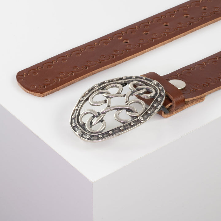 Ledergürtel 4cm mit Schnalle Verknoteter Knoten cognac Lochwelle