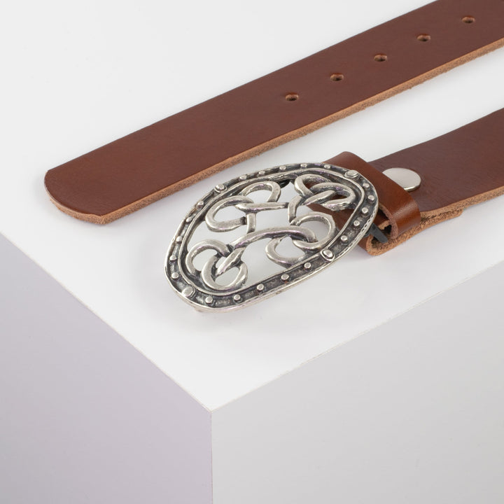 Ledergürtel 4cm mit Schnalle Verknoteter Knoten cognac ohne Muster