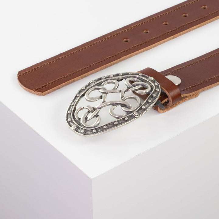 Ledergürtel 4cm mit Schnalle Verknoteter Knoten cognac Reißverschluss