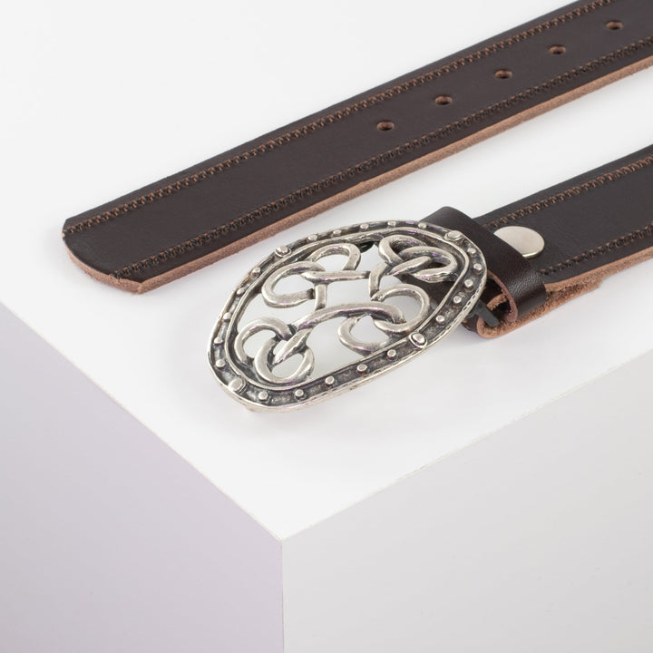 Ledergürtel 4cm mit Schnalle Verknoteter Knoten dunkelbraun Reißverschluss