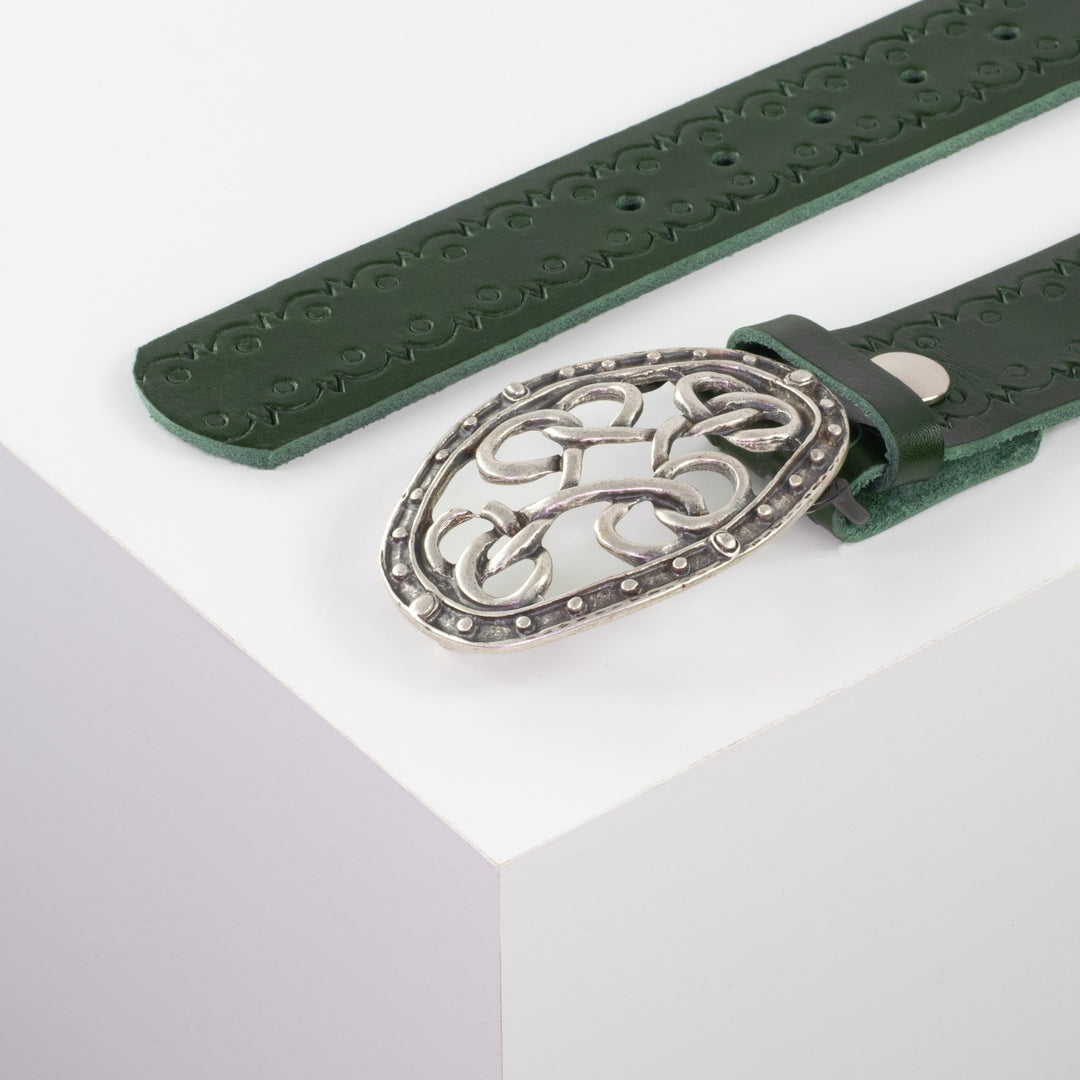 Ledergürtel 4cm mit Schnalle Verknoteter Knoten grün Lochwelle
