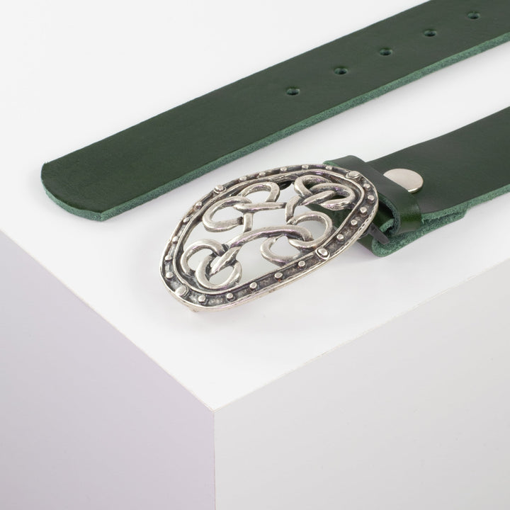 Ledergürtel 4cm mit Schnalle Verknoteter Knoten grün ohne Muster