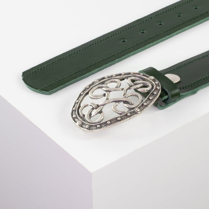 Ledergürtel 4cm mit Schnalle Verknoteter Knoten grün Reißverschluss