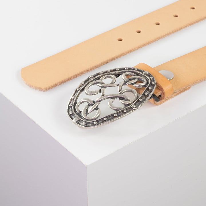 Ledergürtel 4cm mit Schnalle Verknoteter Knoten natur ohne Muster