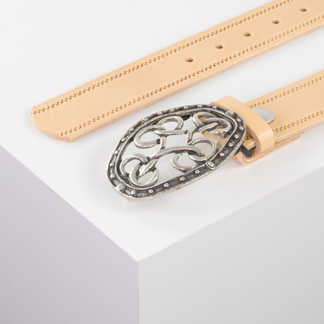 Ledergürtel 4cm mit Schnalle Verknoteter Knoten natur Reißverschluss