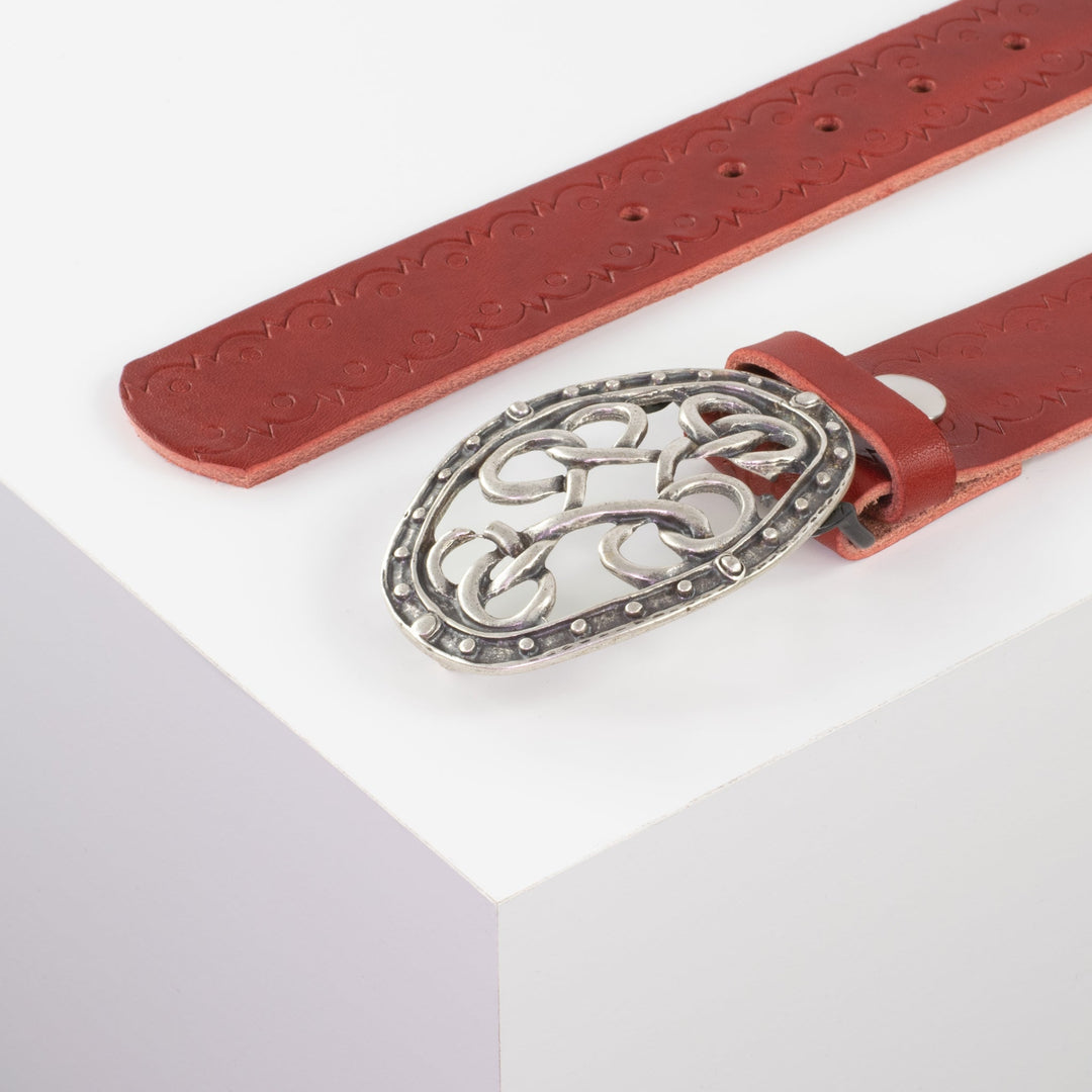 Ledergürtel 4cm mit Schnalle Verknoteter Knoten rot Lochwelle