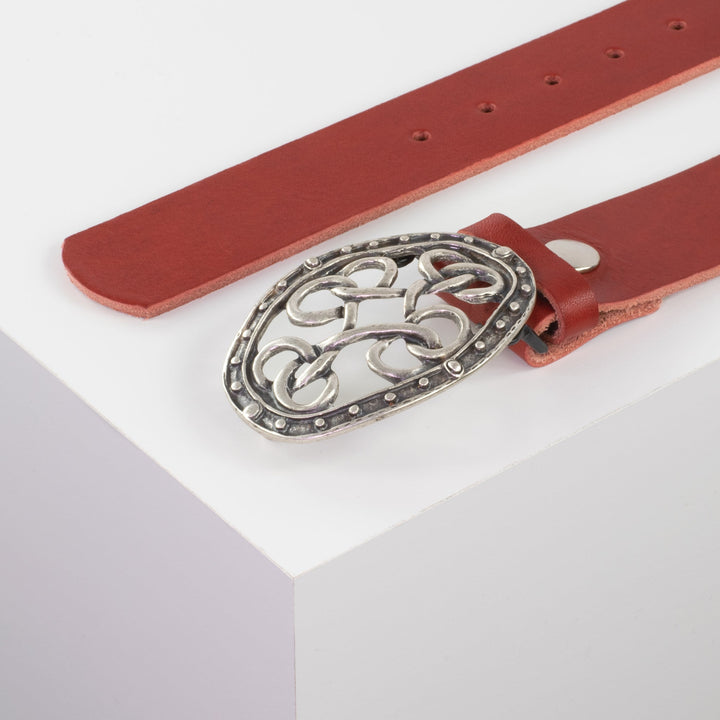 Ledergürtel 4cm mit Schnalle Verknoteter Knoten rot ohne Muster
