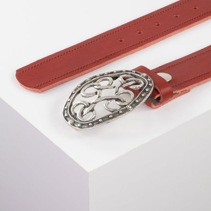 Ledergürtel 4cm mit Schnalle Verknoteter Knoten rot Reißverschluss