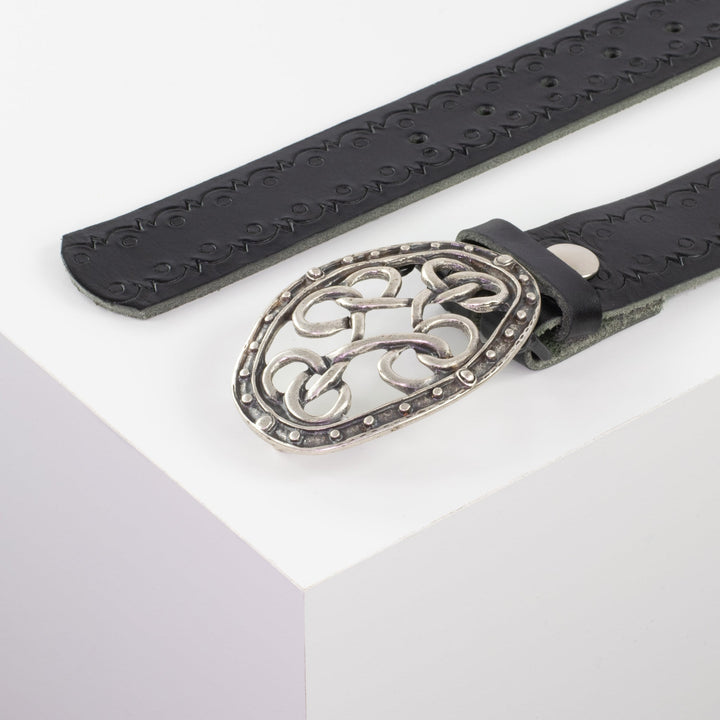 Ledergürtel 4cm mit Schnalle Verknoteter Knoten schwarz Lochwelle