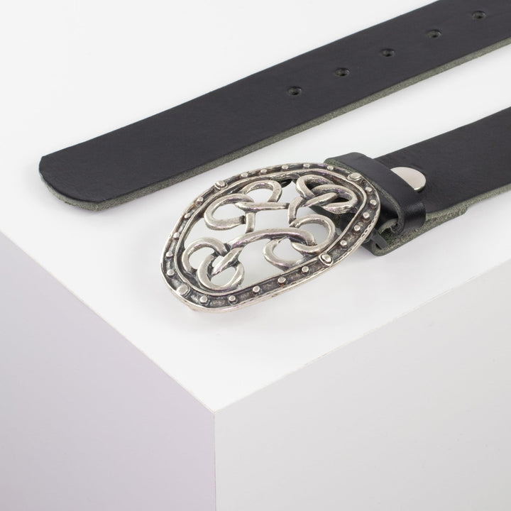 Ledergürtel 4cm mit Schnalle Verknoteter Knoten schwarz ohne Muster