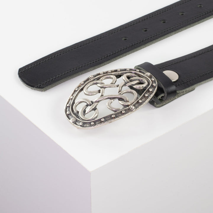 Ledergürtel 4cm mit Schnalle Verknoteter Knoten schwarz Reißverschluss