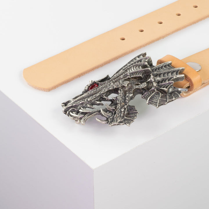 Ledergürtel 4cm mit Schnalle Drache natur ohne Muster