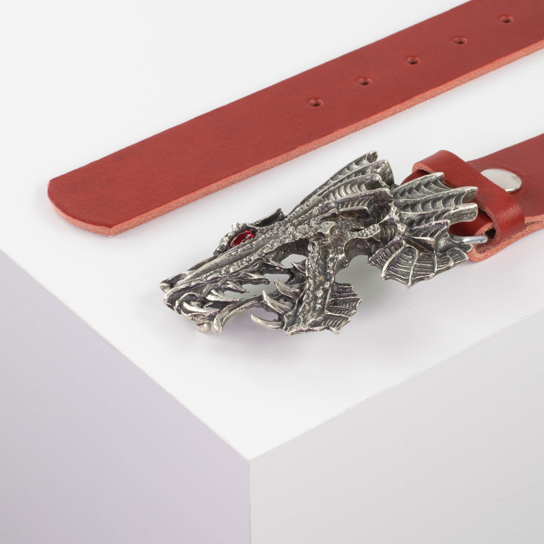 Ledergürtel 4cm mit Schnalle Drache rot ohne Muster