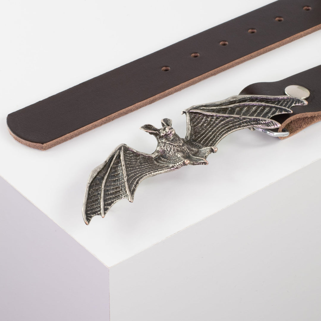 Ledergürtel 4cm mit Schnalle Fledermaus dunkelbraun ohne Muster