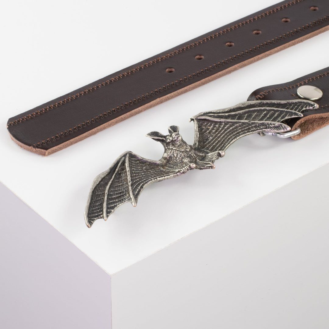Ledergürtel 4cm mit Schnalle Fledermaus dunkelbraun Reißverschluss