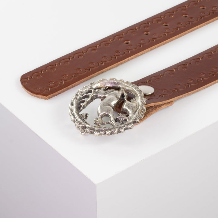 Ledergürtel 4cm mit Schnalle Hirsch cognac Lochwelle