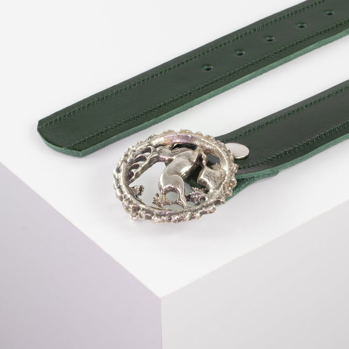 Ledergürtel 4cm mit Schnalle Hirsch grün Reißverschluss